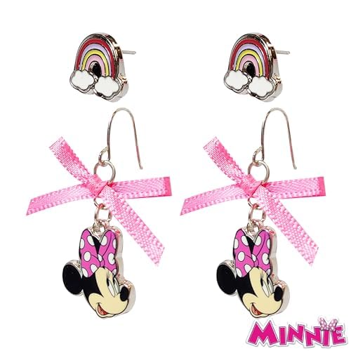 Disney Earrings: 2 Minnie Mouse Hypoallergenic Earrings for Girls (1 Stud Earrings & 1 Fishhook Drop) Cute Earrings with Charms One Size Fits All Girls Earrings, Disney Accessories for Girls Ages 4+ - LuvHer Shop