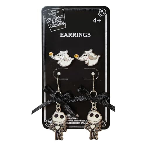 Jack Skellington Gothic Jewelry: 2 Hypoallergenic Earrings for Girls (1 Stud Earrings 1 Fishhook Drop) Earring Sets with Charms One Size Fits All Girls Earrings The Nightmare Before Christmas Ages 4+ - LuvHer Shop