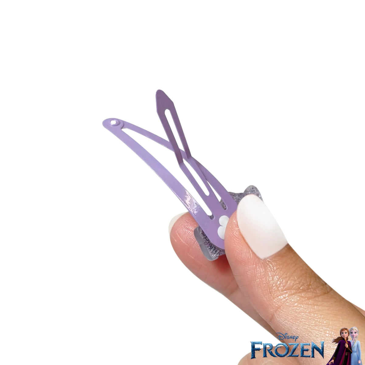 Disney Frozen purple hair clip for girls held between fingers, LuvHer Shop accessory