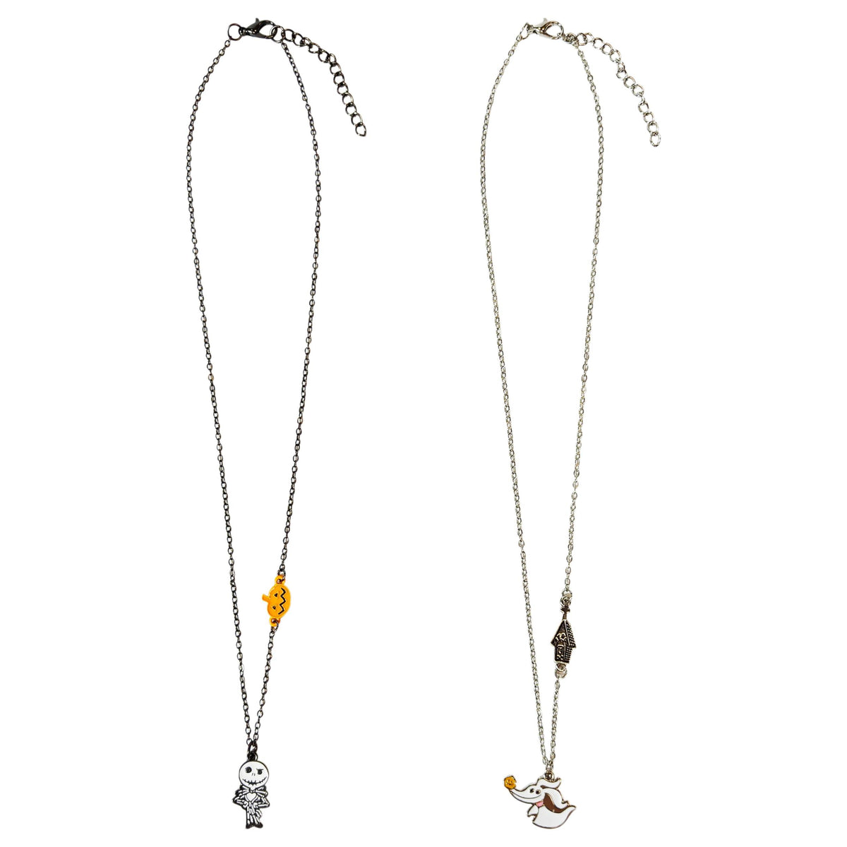 Nightmare Before Christmas Jack and Zero necklaces gift set with character charms on chains