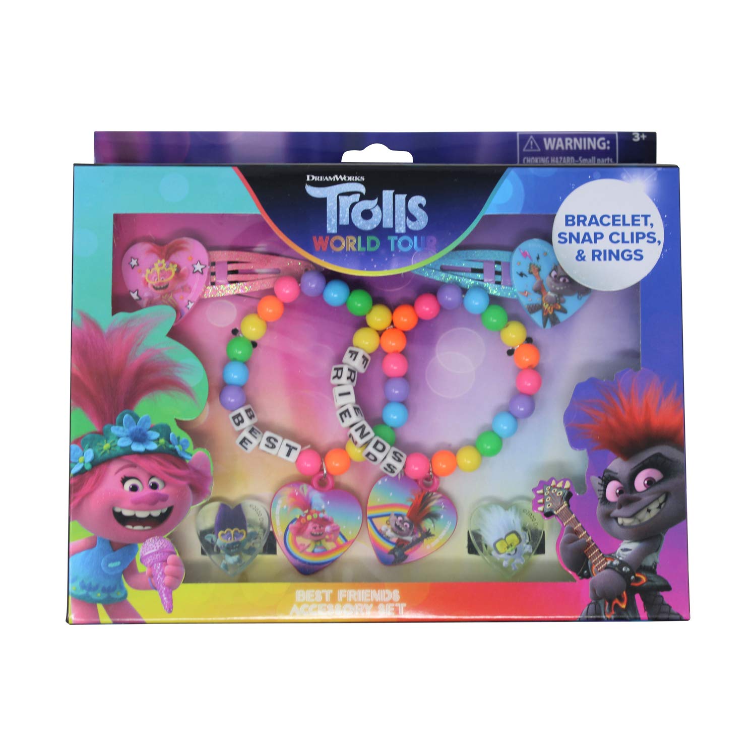 LUV HER Trolls BFF Box Set (2pcs Rings, 2pcs Bead Bracelet, 2pcs snap Clips) - Ages 3+ - LuvHer Shop