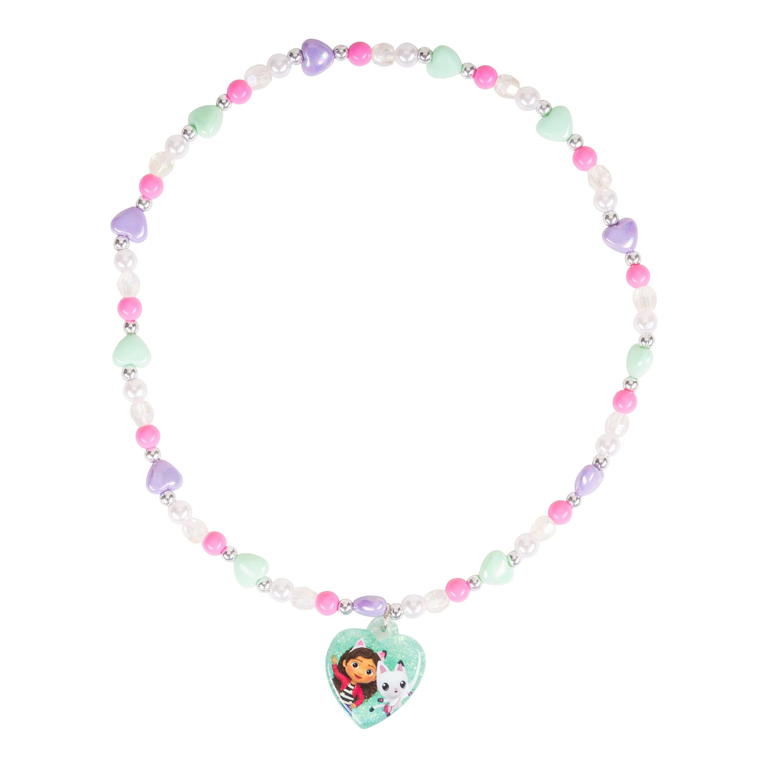 Girls Jewelry Set - Dress Up 3 Piece Toy Jewelry Box Set with Bead Necklace, Bracelet, and Ring - Gabby's Dollhouse Play Accessories - Ages 3+