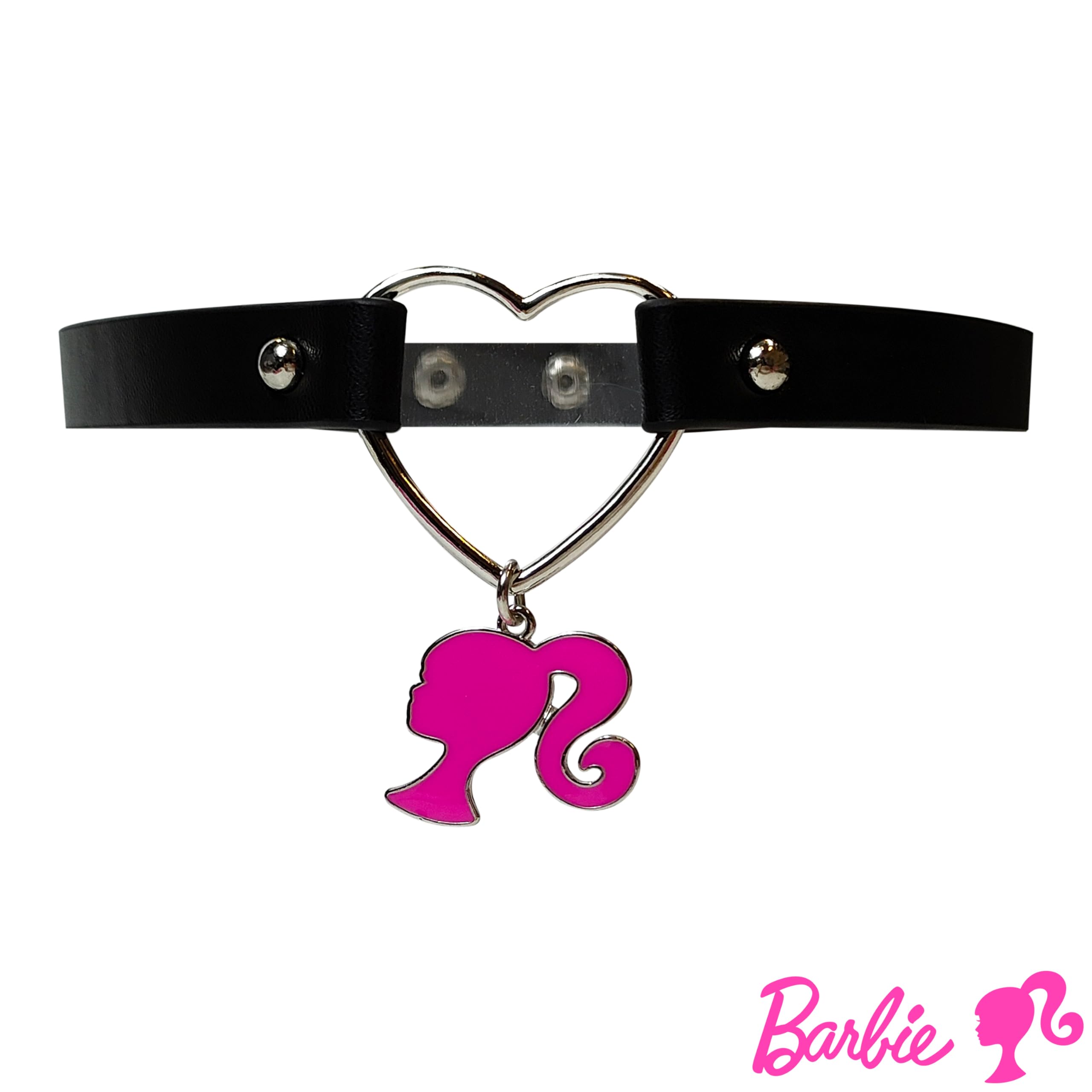 LUV HER Choker Barbie Necklace for Women Barbie Costume Outfit Chokers Necklace for Girls - Adjustable Heart Choker Black Leather-like Collar Necklace for Women With Pink Steel Barbie Charm Ages 3+ - LuvHer Shop