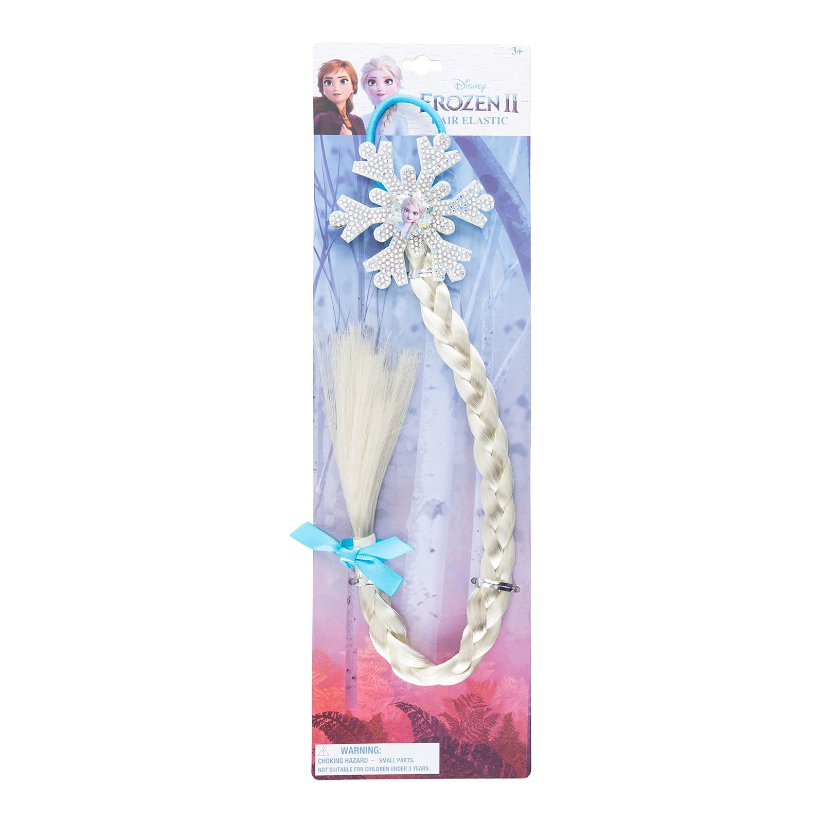 Disney Frozen II Hair Elastic with Elsa snowflake, blonde braid accessory on display card