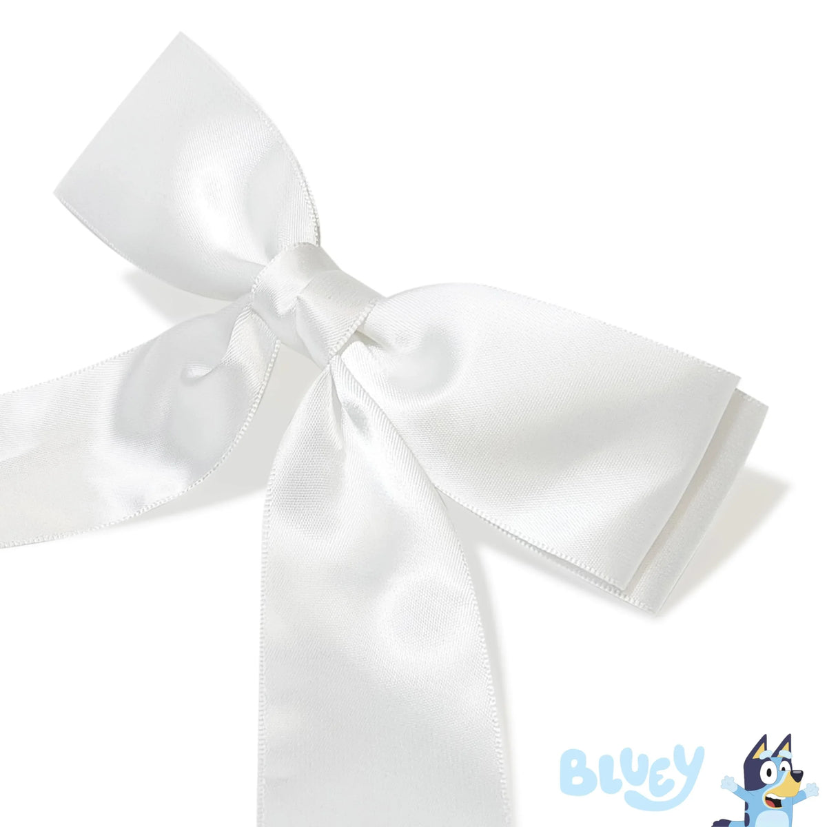 Bluey White Bow hair accessory, satin ribbon girls' hair bow with Bluey logo, LuvHer Shop