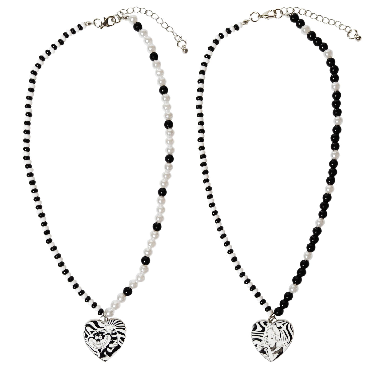 Disney Alice in Wonderland heart necklace set with black and white beads from LuvHer Shop