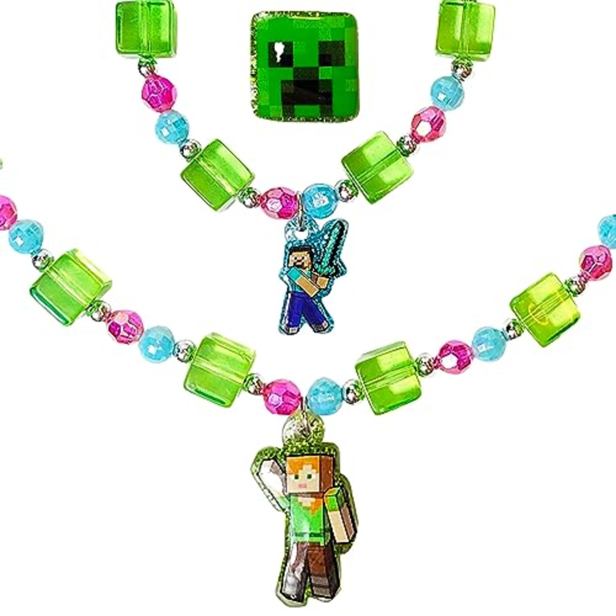 MINECRAFT Girls Jewelry Box Set 3 Piece Princess Toys | Jewelry Set Box with Beaded Necklace for Girls - Toddler Bracelets and Girls Ring | Toddler Girl Toys | Kids Jewelry | Princess Dress up Ages 3+ - LuvHer Shop