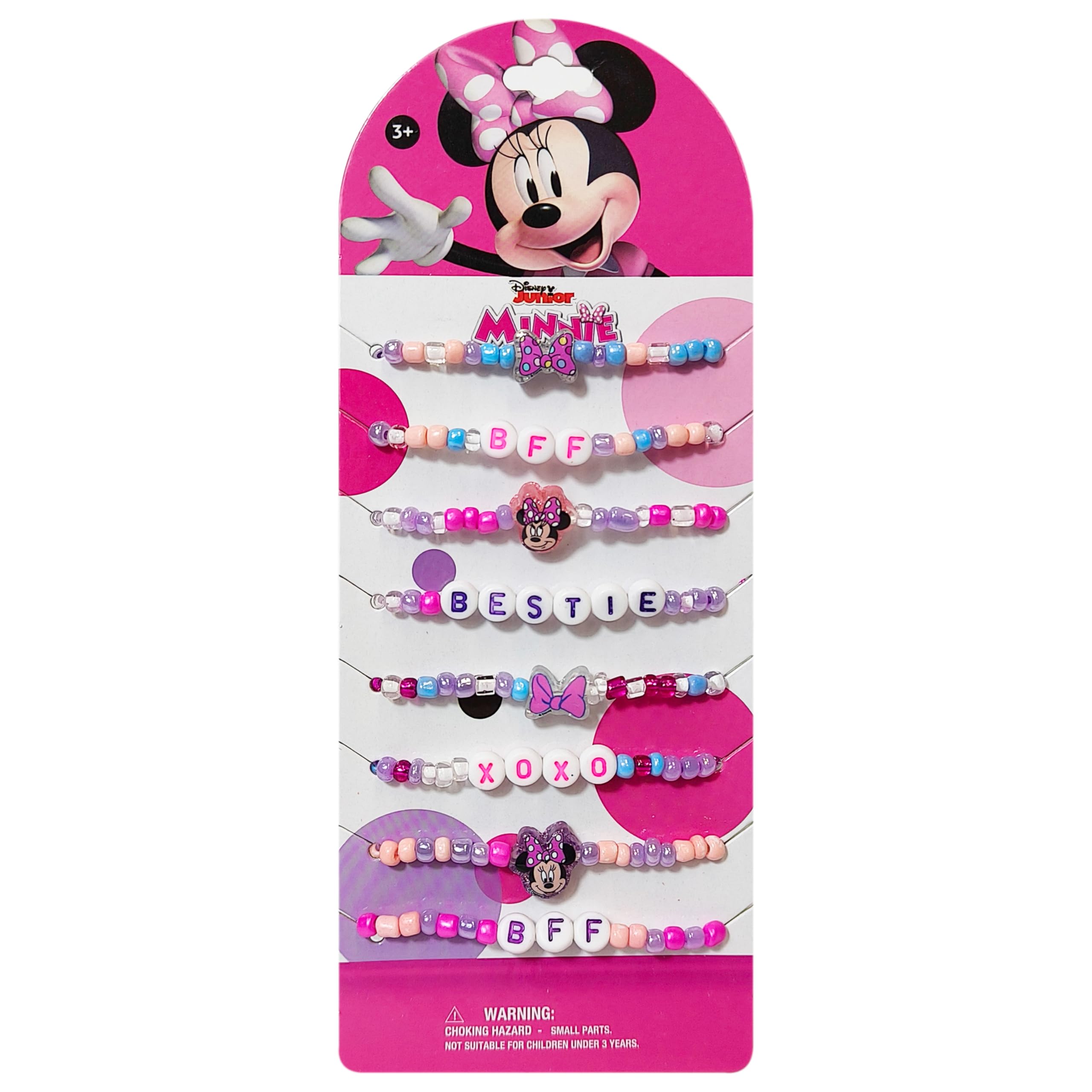 Disney Minnie Mouse Beaded Friendship Bracelet Set for Girls – 8-Pack Bestie & BFF Stretch Bracelets – Cute Jewelry Accessories for Kids Ages 3+