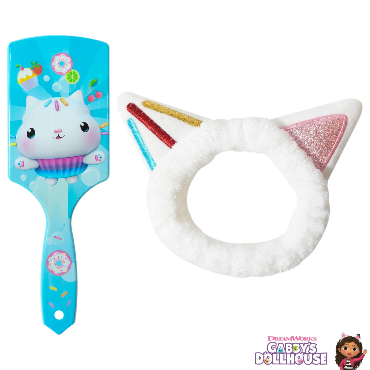Gabby's Dollhouse Kitty Headband and Brush set with pastel colors, DreamWorks licensed girls' accessory