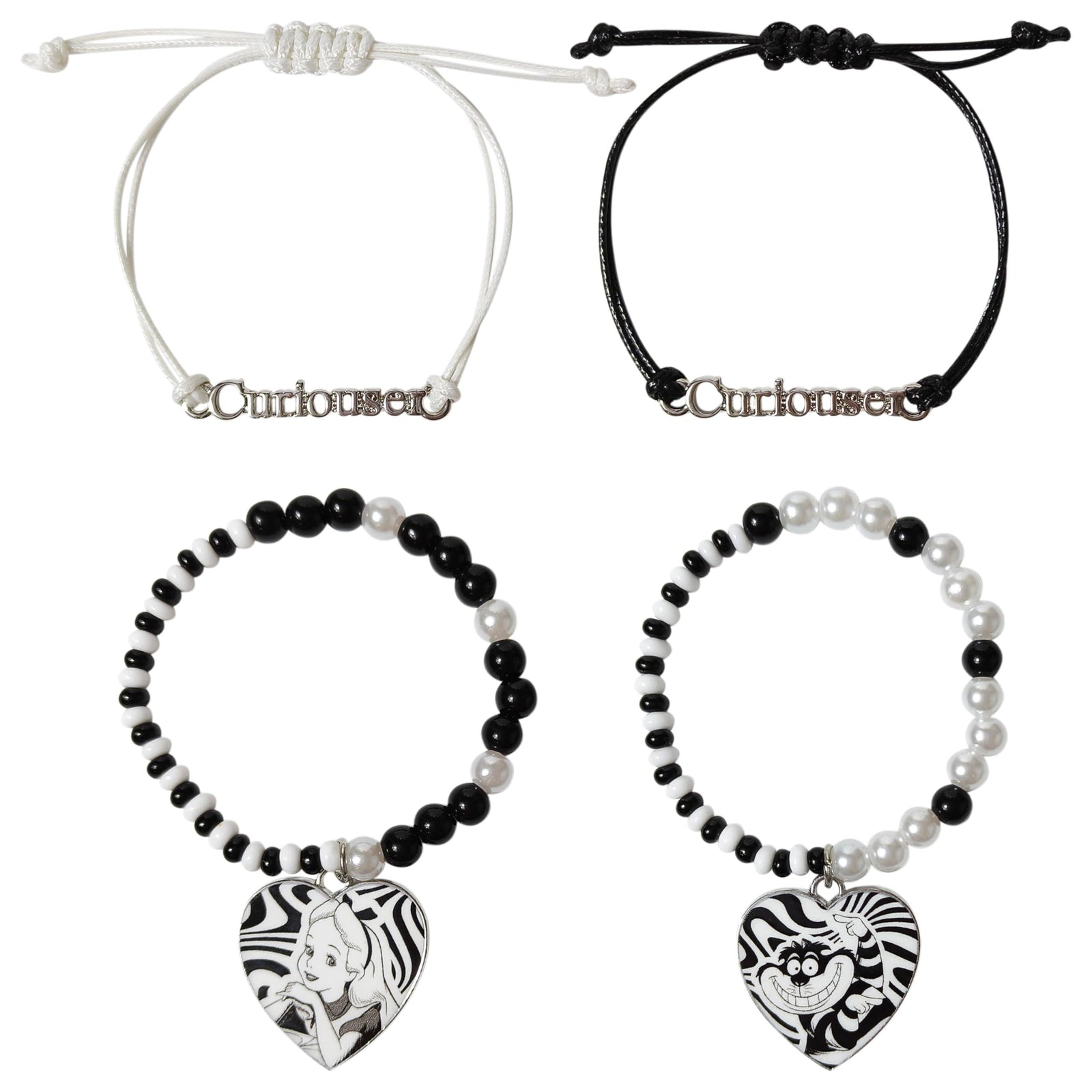 Disney Alice in Wonderland BFF Bracelets with charms, black and white beads, LuvHer Shop