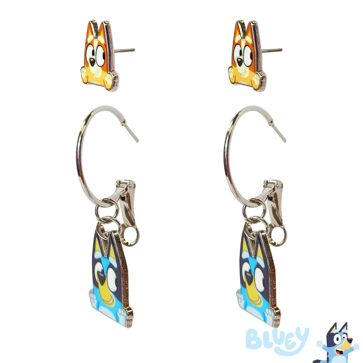 Bluey Clip On Earrings Set featuring Bluey and Bingo character designs, officially licensed girls' accessories at LuvHer Shop