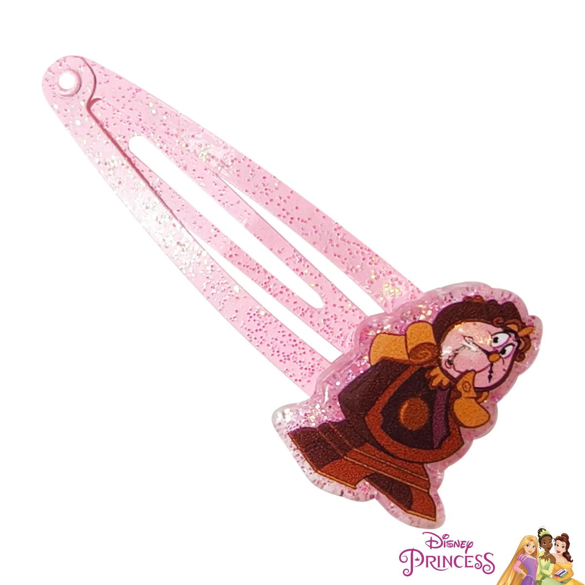Disney Princess Cogsworth glitter pink hair clip, officially licensed girls' accessory