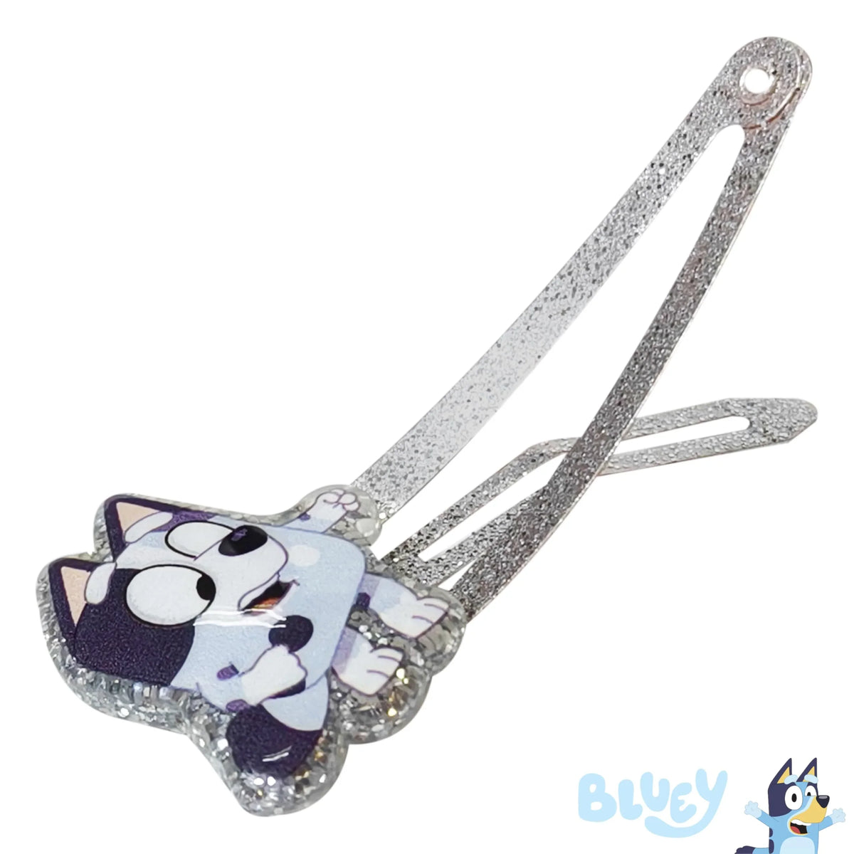 Bluey Glitter Hair Clip with sparkly silver metal, featuring Bluey character, girls' accessories