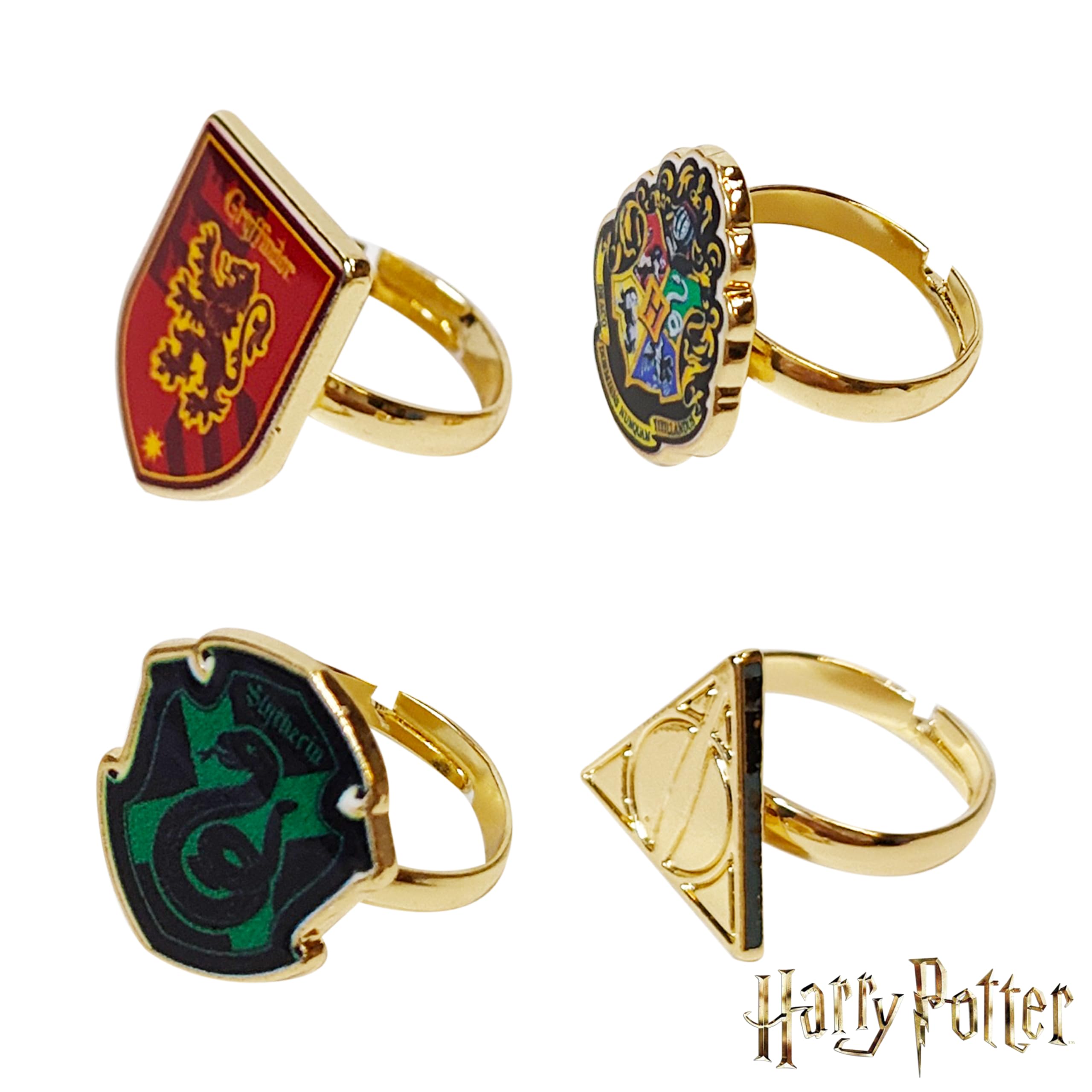 Harry Potter Jewelry: 4-Piece Adjustable Harry Potter Rings for Girls (Harry Potter Charm) Dress Up For Girls Perfect Harry Potter Birthday Gifts For Girls Kid Ring Harry Potter Accessories Ages 4+ - LuvHer Shop