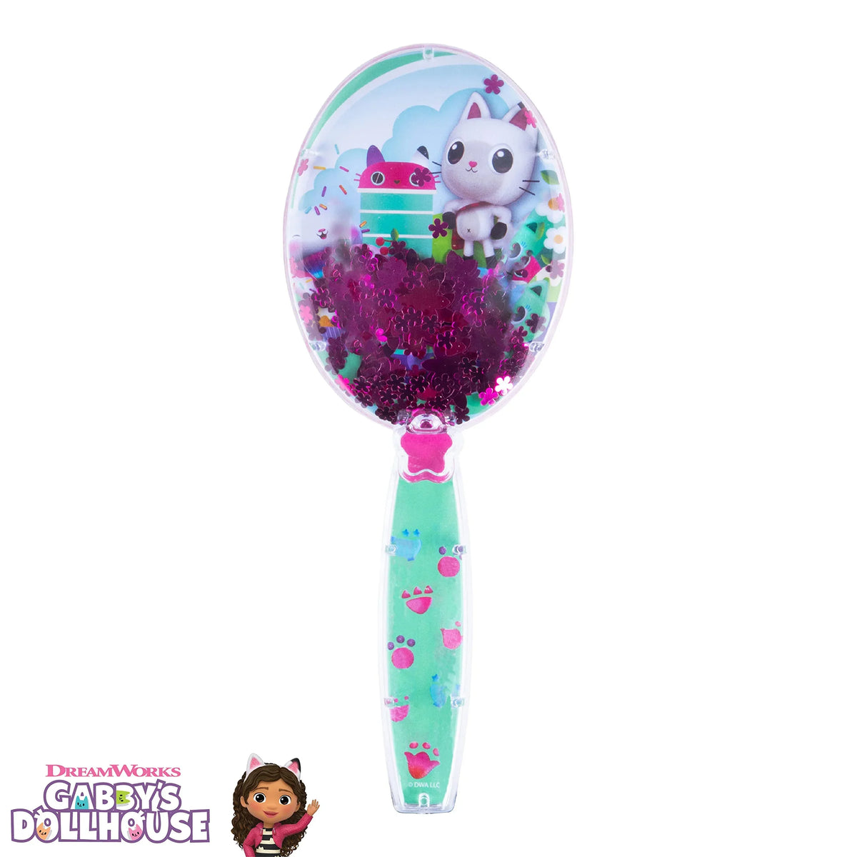Gabby's Dollhouse girls' hair brush with cat character, glitter, and paw print handle, LuvHer Shop