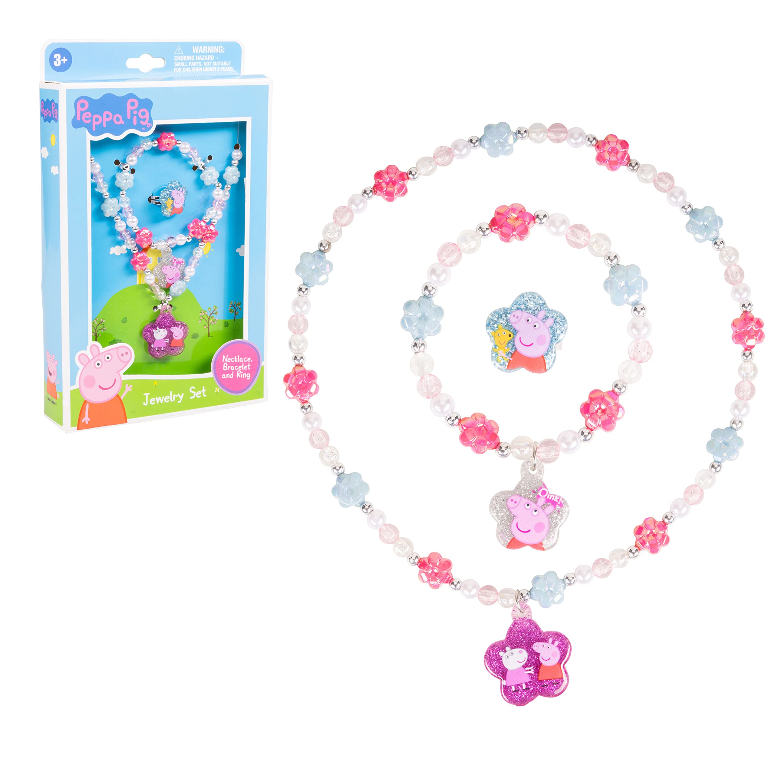 LUV HER Girls Jewelry Set - Dress Up 3 Piece Toy Jewelry Box Set with Bead Necklace, Bracelet, and Ring - Peppa Pig Play Accessories - Ages 3+ - LuvHer Shop