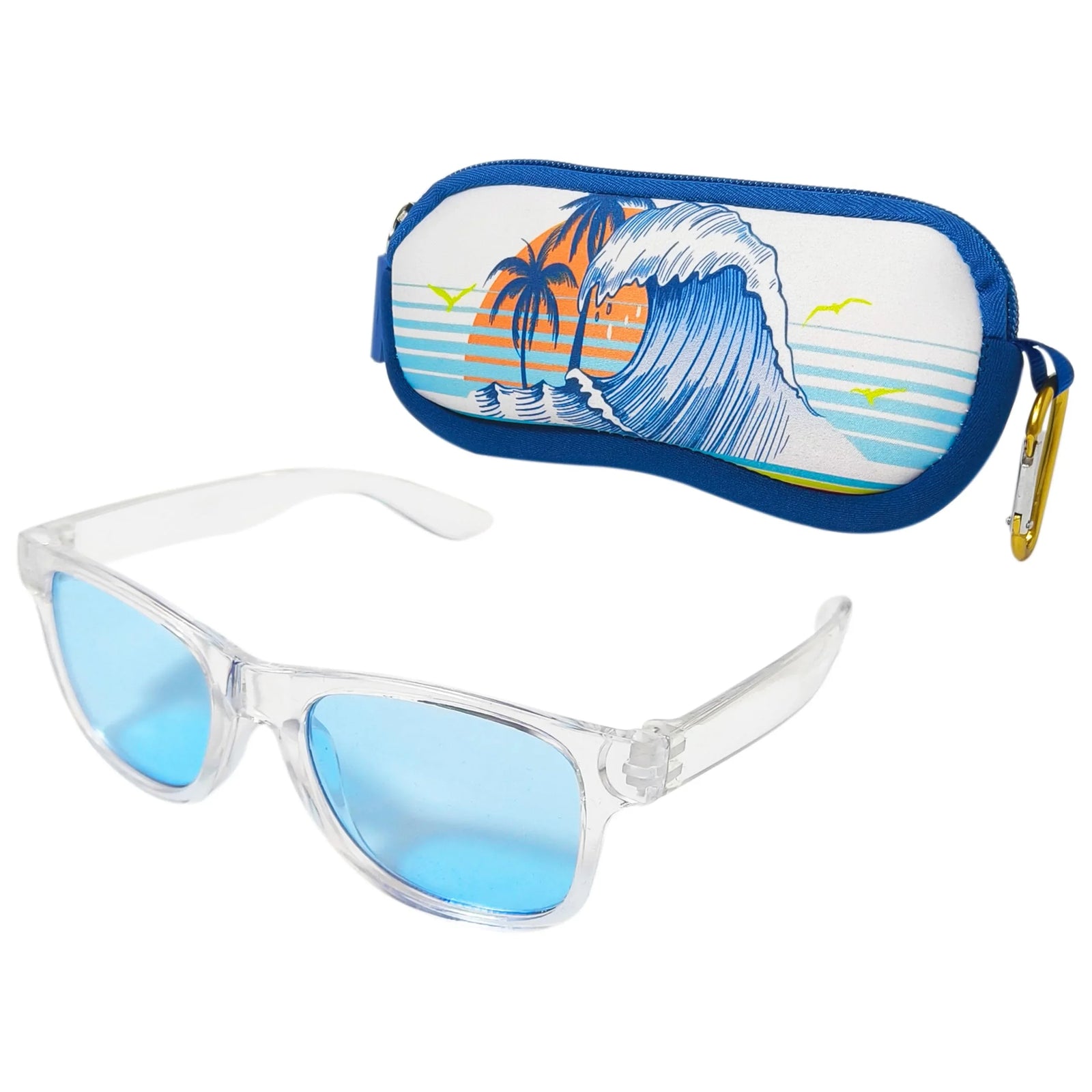 LuvHer Shop girls' clear blue sunglasses with tropical wave print case