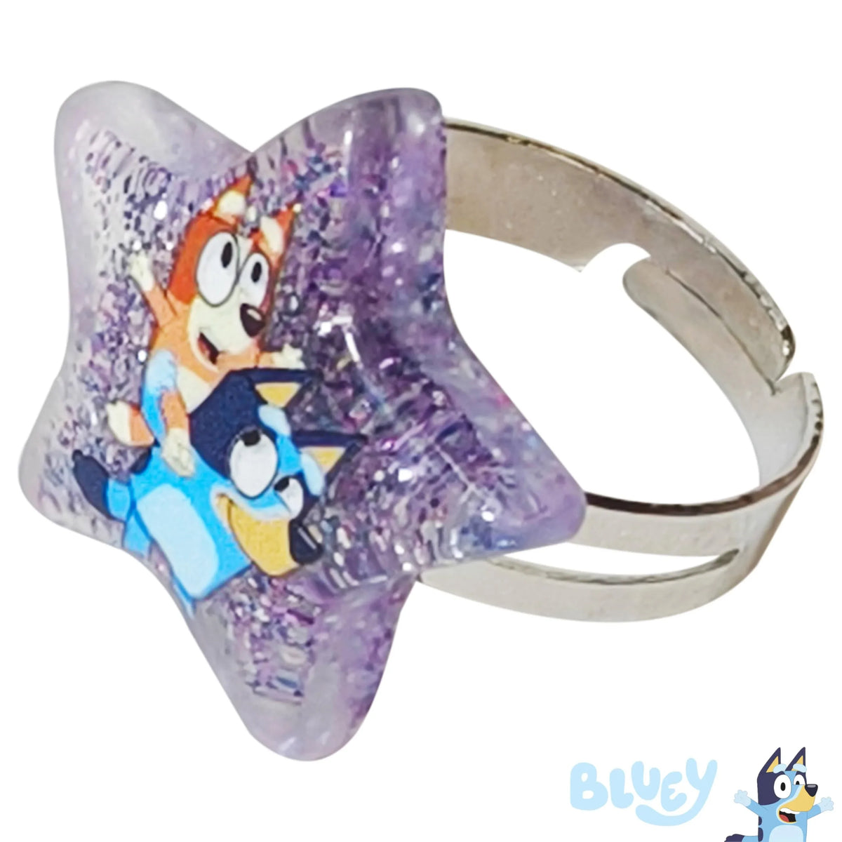 Bluey Star Glitter Ring for girls featuring Bluey and Bingo, officially licensed jewelry from LuvHer Shop.