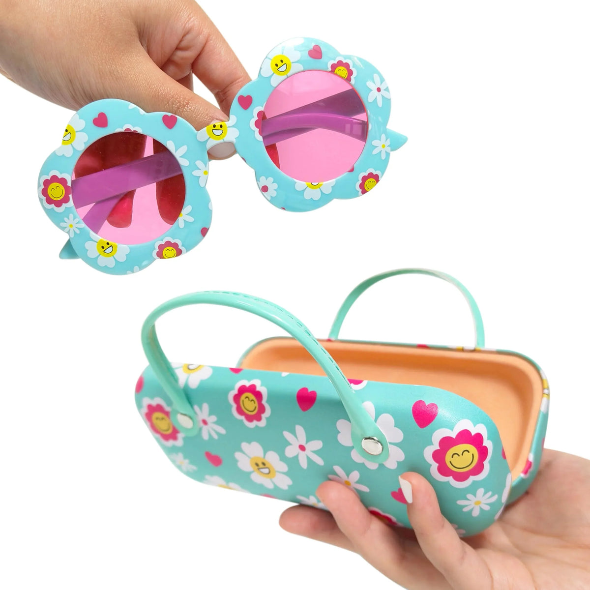 LuvHer Shop flower sunglasses with pink lenses and matching floral carrying case for girls
