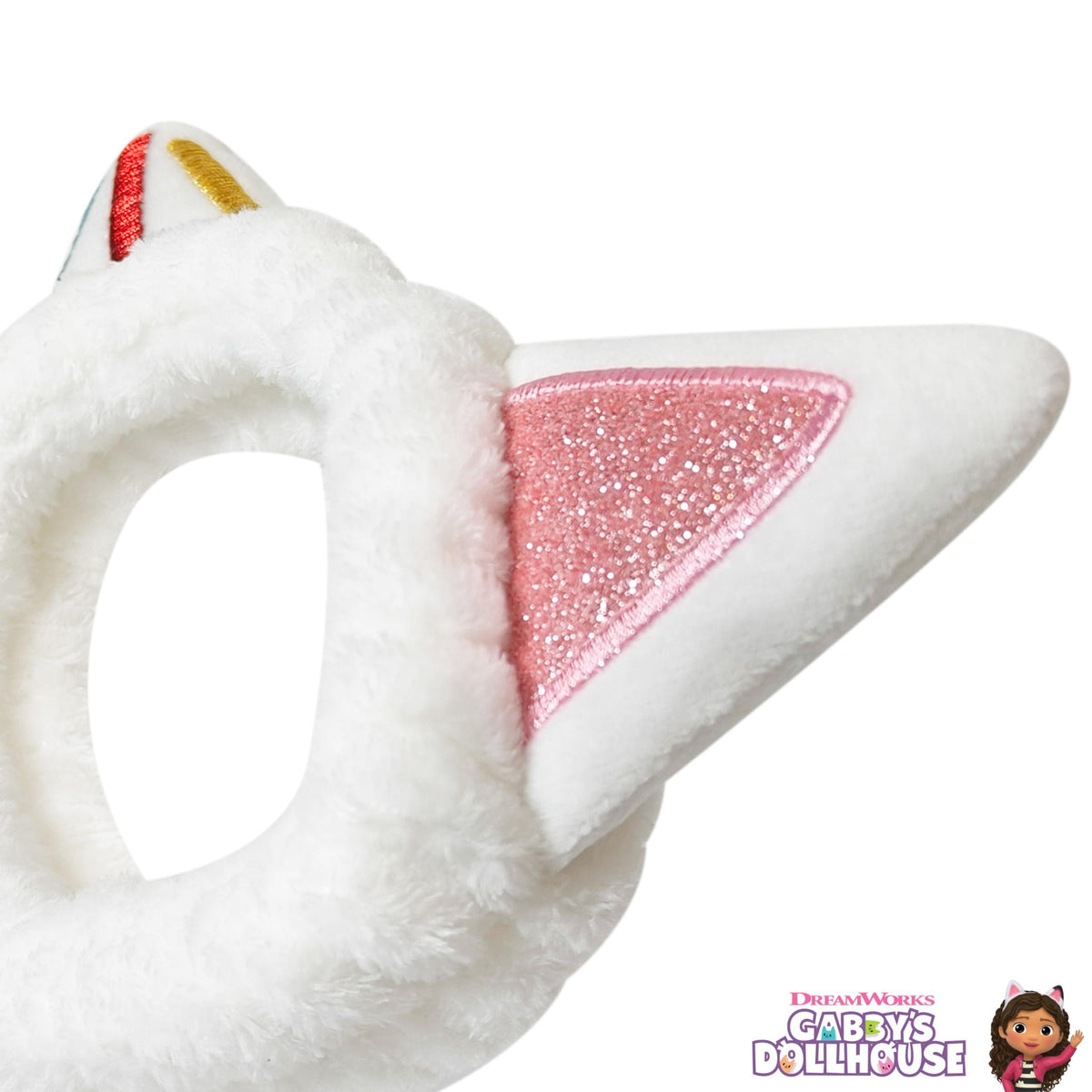 Gabby's Dollhouse cat ear headband with white plush and pink glitter details, LuvHer Shop