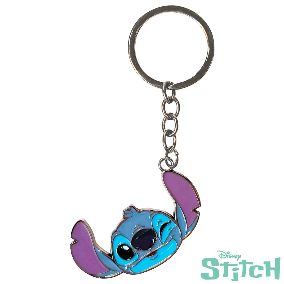 Disney Stitch keychain with winking blue Stitch face, officially licensed girls' accessory