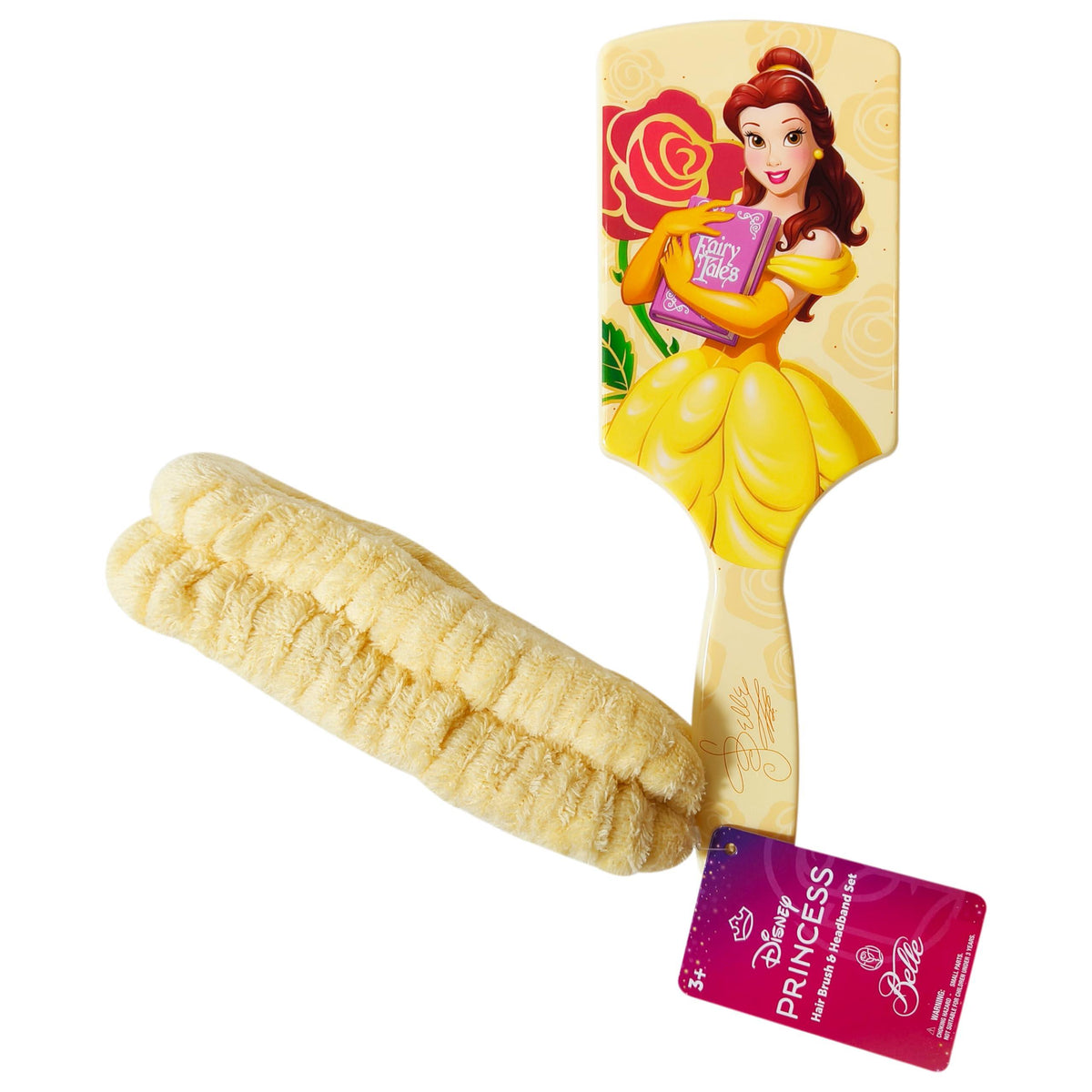 Disney Princess Belle Hair Brushing Set with Belle-themed paddle hairbrush and yellow hairband, LuvHer Shop