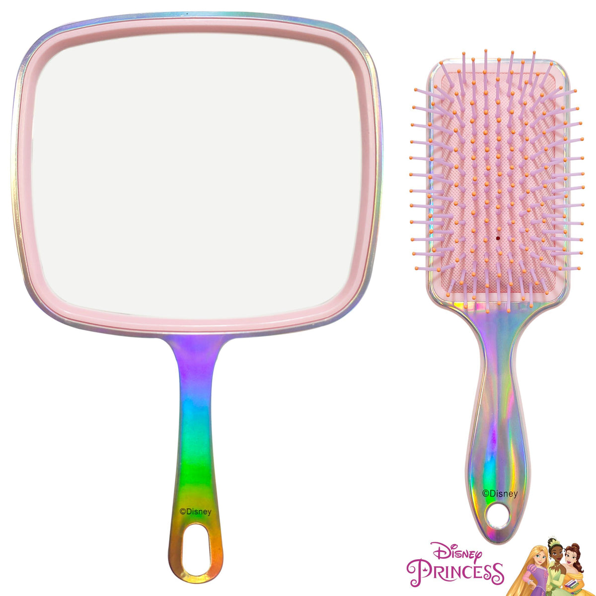 Disney Princess Mirror and Brush Set with iridescent handles and pink details, LuvHer Shop