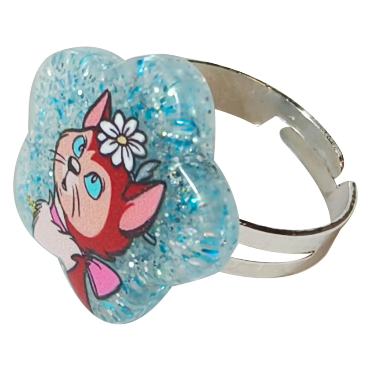 Bluey Gabby Cat ring for girls with glittery blue flower and cartoon cat, LuvHer Shop accessory