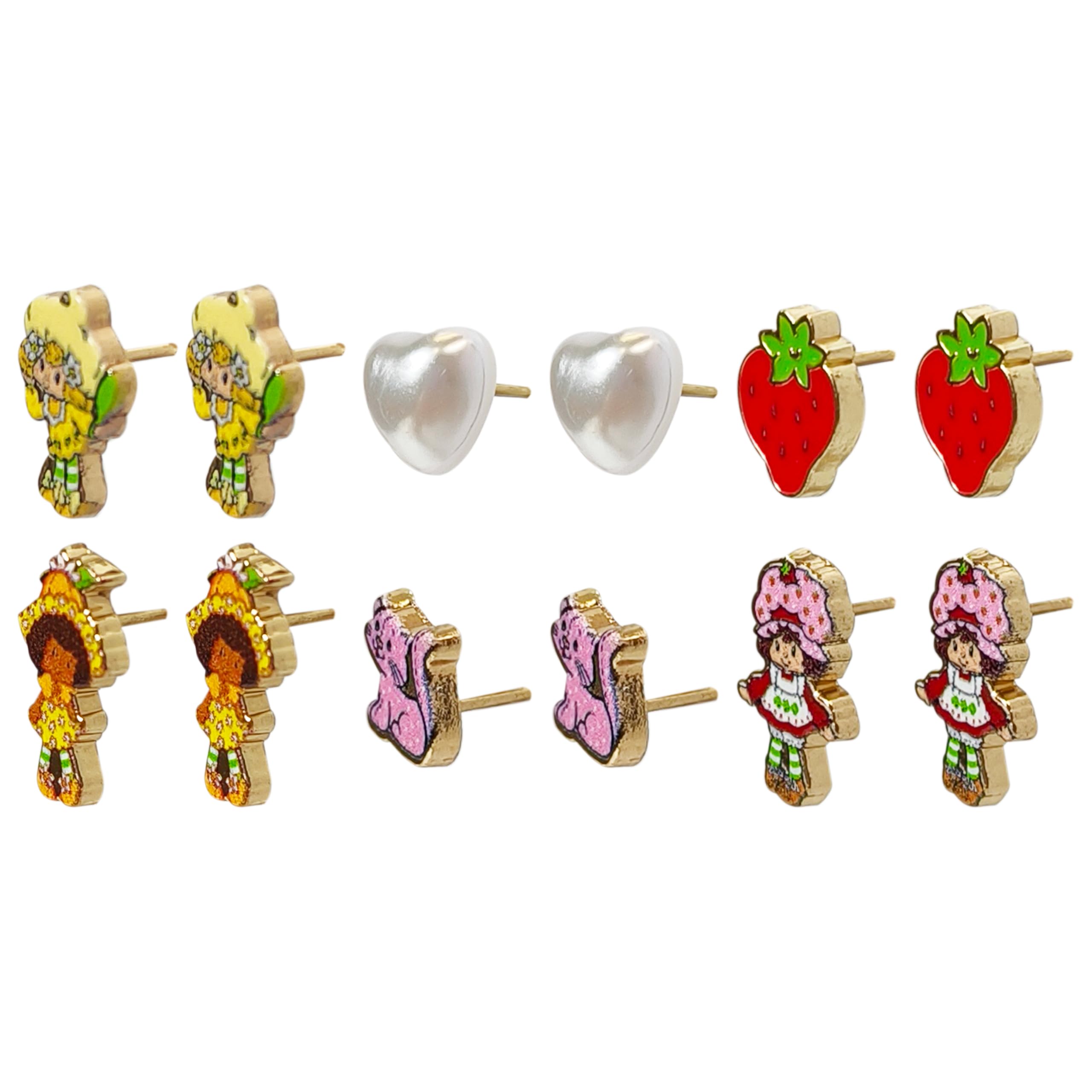 LUV HER Jewelry: 6 Pair of The World of Strawberry Shortcake Hypoallergenic Earrings for Girls 4 Stud Earrings One Size Fits All Birthday Gifts For Girls Accessories for Girls Ages 4+ - LuvHer Shop