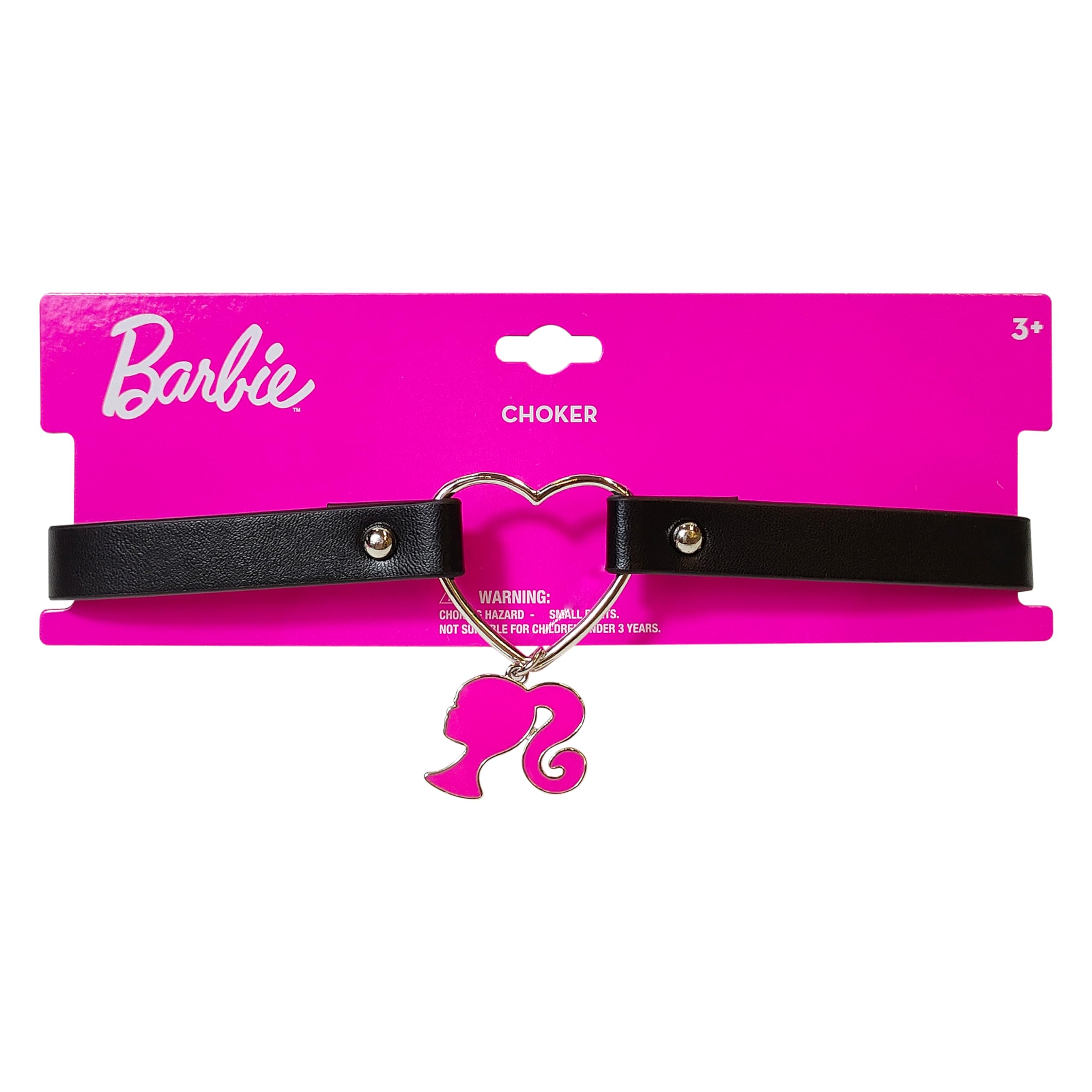 LUV HER Choker Barbie Necklace for Women Barbie Costume Outfit Chokers Necklace for Girls - Adjustable Heart Choker Black Leather-like Collar Necklace for Women With Pink Steel Barbie Charm Ages 3+ - LuvHer Shop