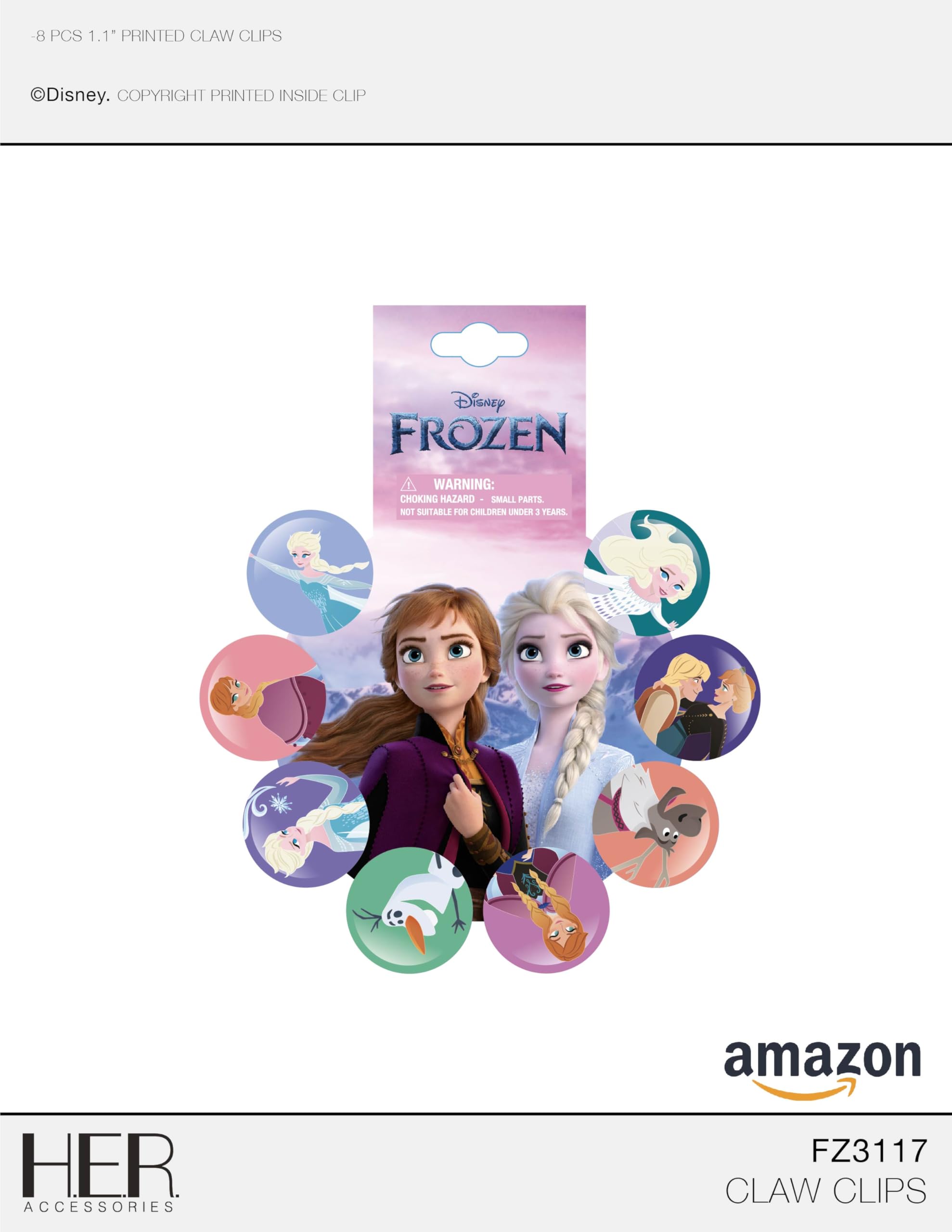 Frozen Glam Up Your Look with Kids Butterfly Hair Clips - 8 Cute Hair Clips with Small Soft Claw Clips for Every Occasion - Multi Color with your favorite Frozen characters - Ages 3+ - LuvHer Shop