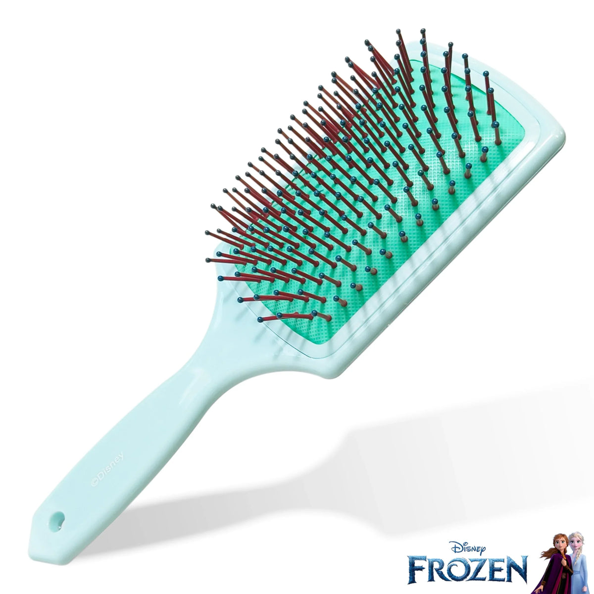 Disney Frozen paddle hair brush with blue handle and cartoon Anna and Elsa logo