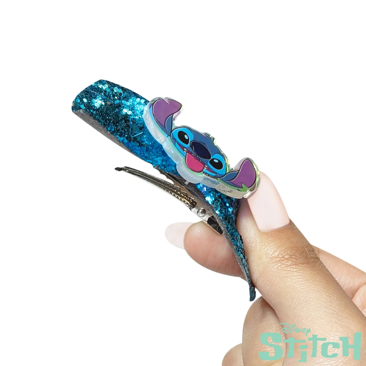 Disney Stitch glitter hair clip for girls, blue sequin accessory from LuvHer Shop