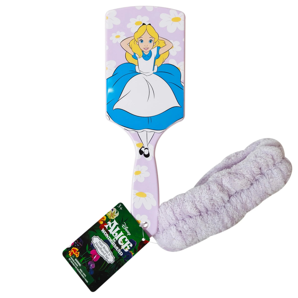 Disney Alice in Wonderland Paddle Brush and Headband set with floral design, girls' accessory