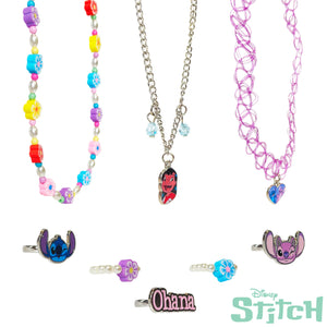 LUV HER Disney Lilo and Stitch Colorful Jewelry 8 pieces Set for Girls, Official Licensed- Necklaces and Metal Charm Rings - Birthday and Party Favor - Ages 3+ - LuvHer Shop