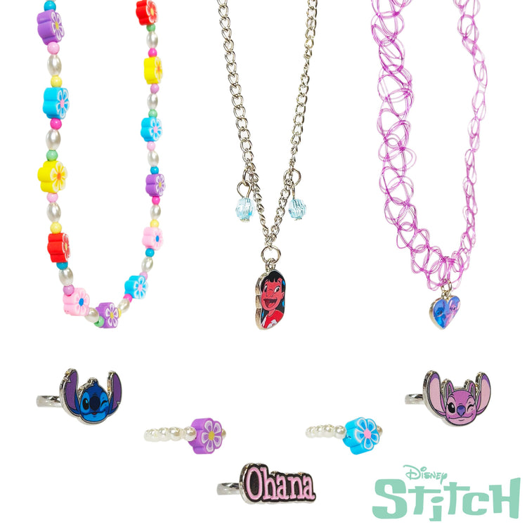 LUV HER Disney Lilo and Stitch Colorful Jewelry 8 pieces Set for Girls, Official Licensed- Necklaces and Metal Charm Rings - Birthday and Party Favor - Ages 3+ - LuvHer Shop