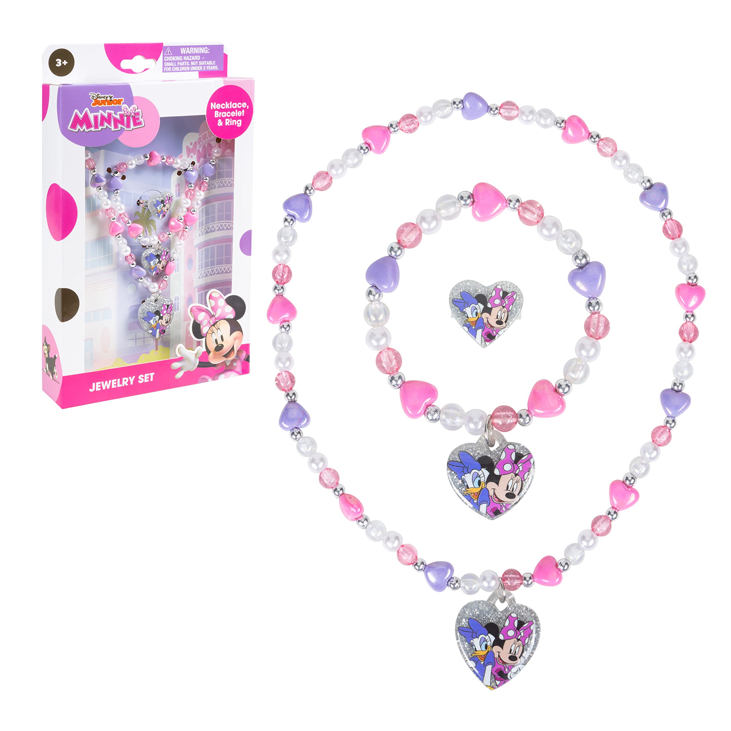 LUV HER Girls Jewelry Set - Dress up 3 Piece Toy Jewelry Box Set with Bead Necklace, Bracelet and Ring - Play Accessories - Ages 3+, Plastic, No Gemstone - LuvHer Shop