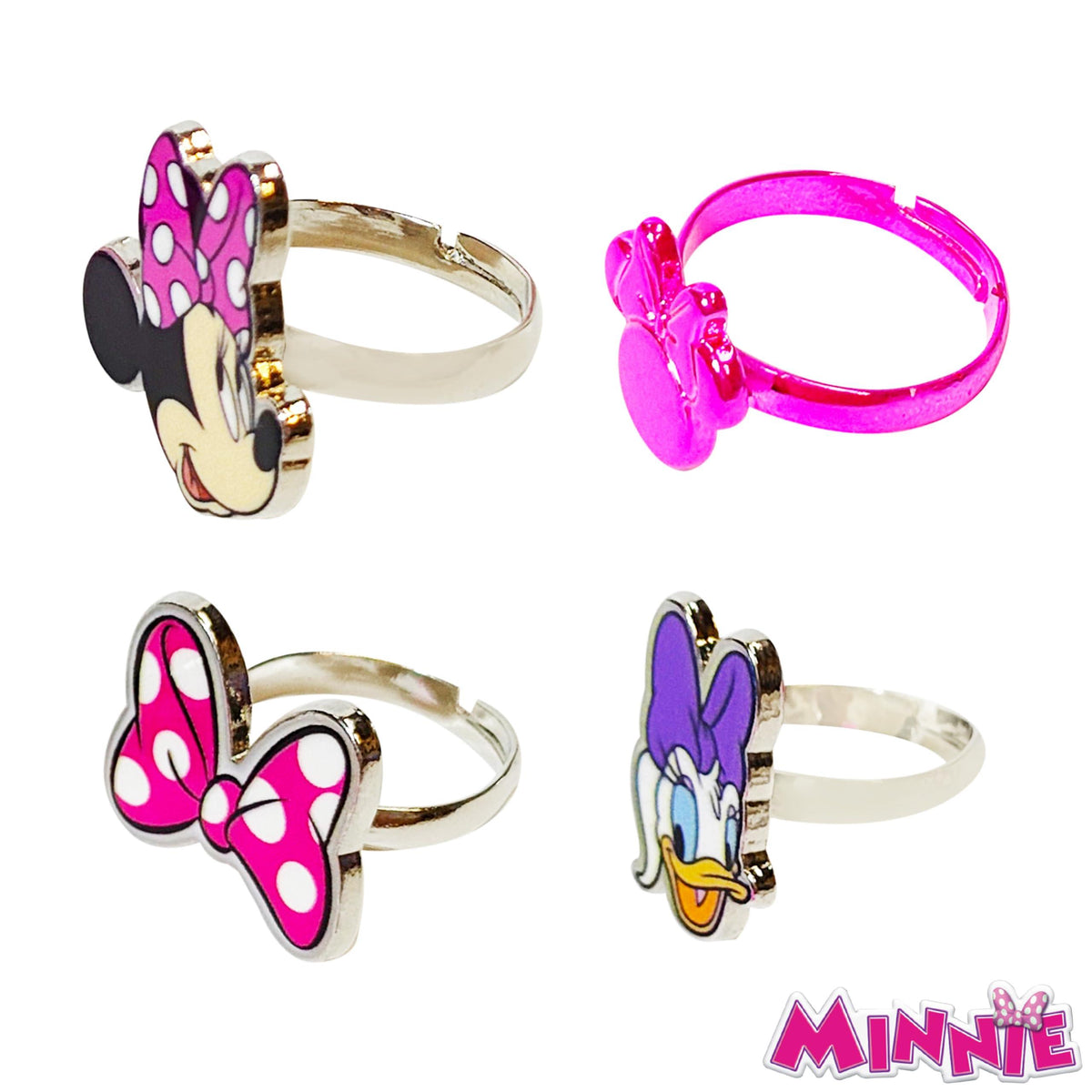 Disney Minnie Mouse Jewelry Set: 4 Adjustable Rings for Girls