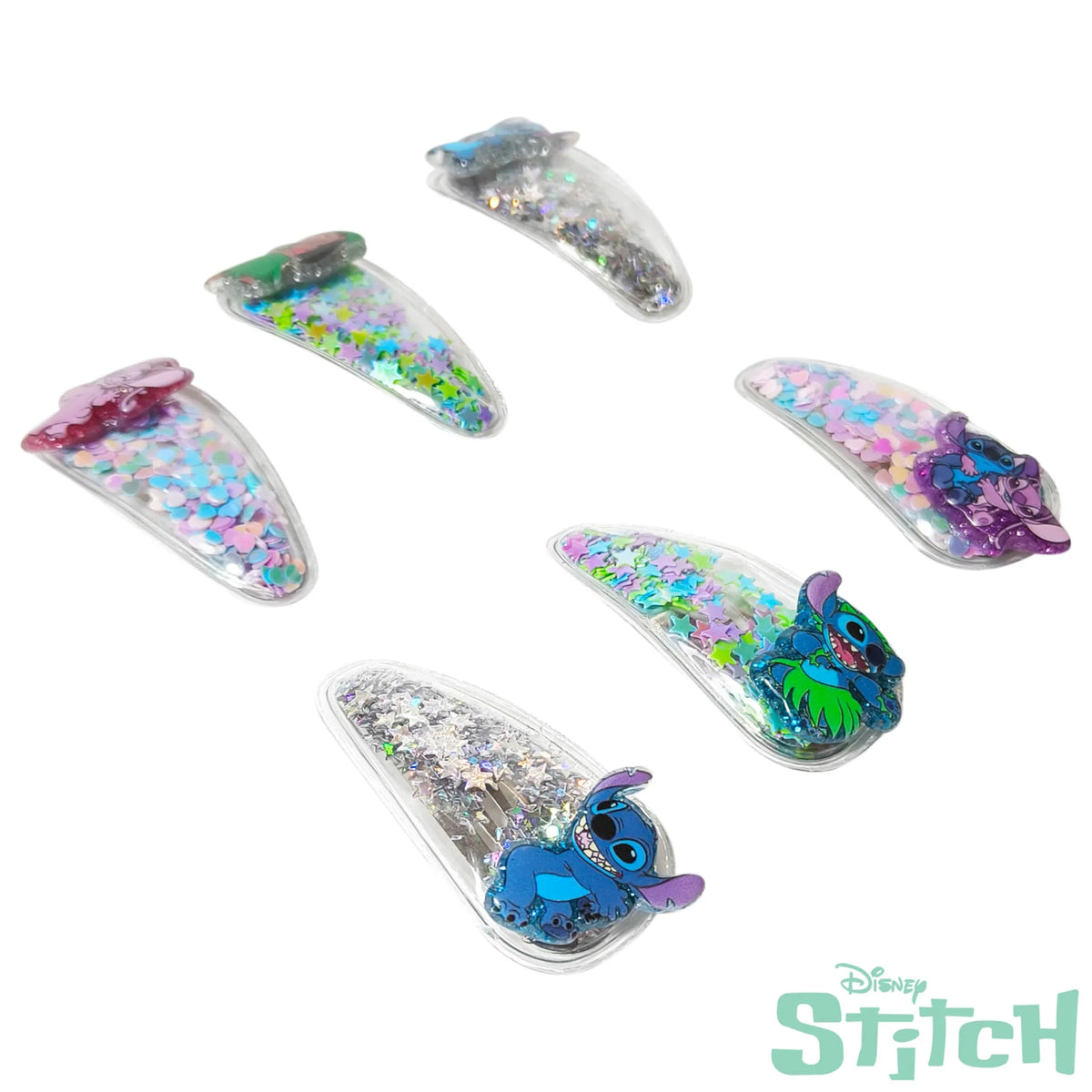 Disney Stitch hair clips set with glitter and character designs, girls accessories from LuvHer Shop