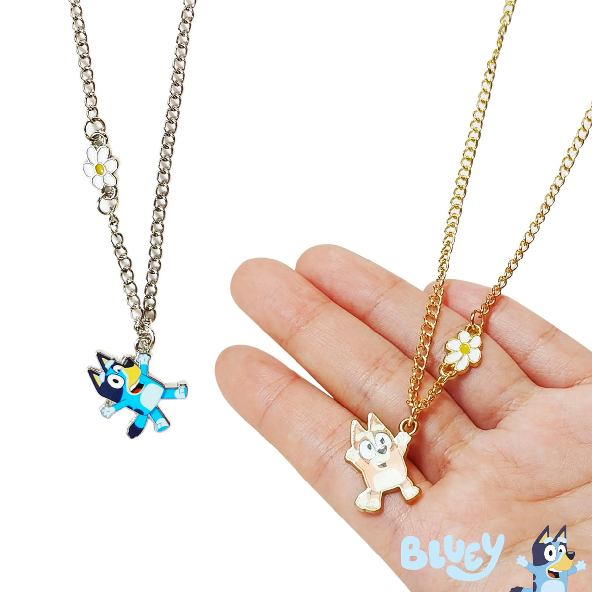 Bluey Best Friends Necklace featuring Bluey and Bingo charms with daisy detail, LuvHer Shop