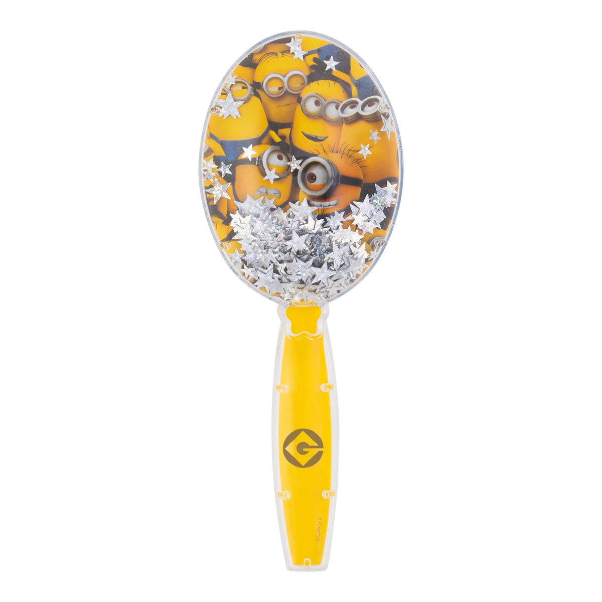 Minions hair brush with yellow handle, silver star glitter, and Minions design, LuvHer Shop accessory