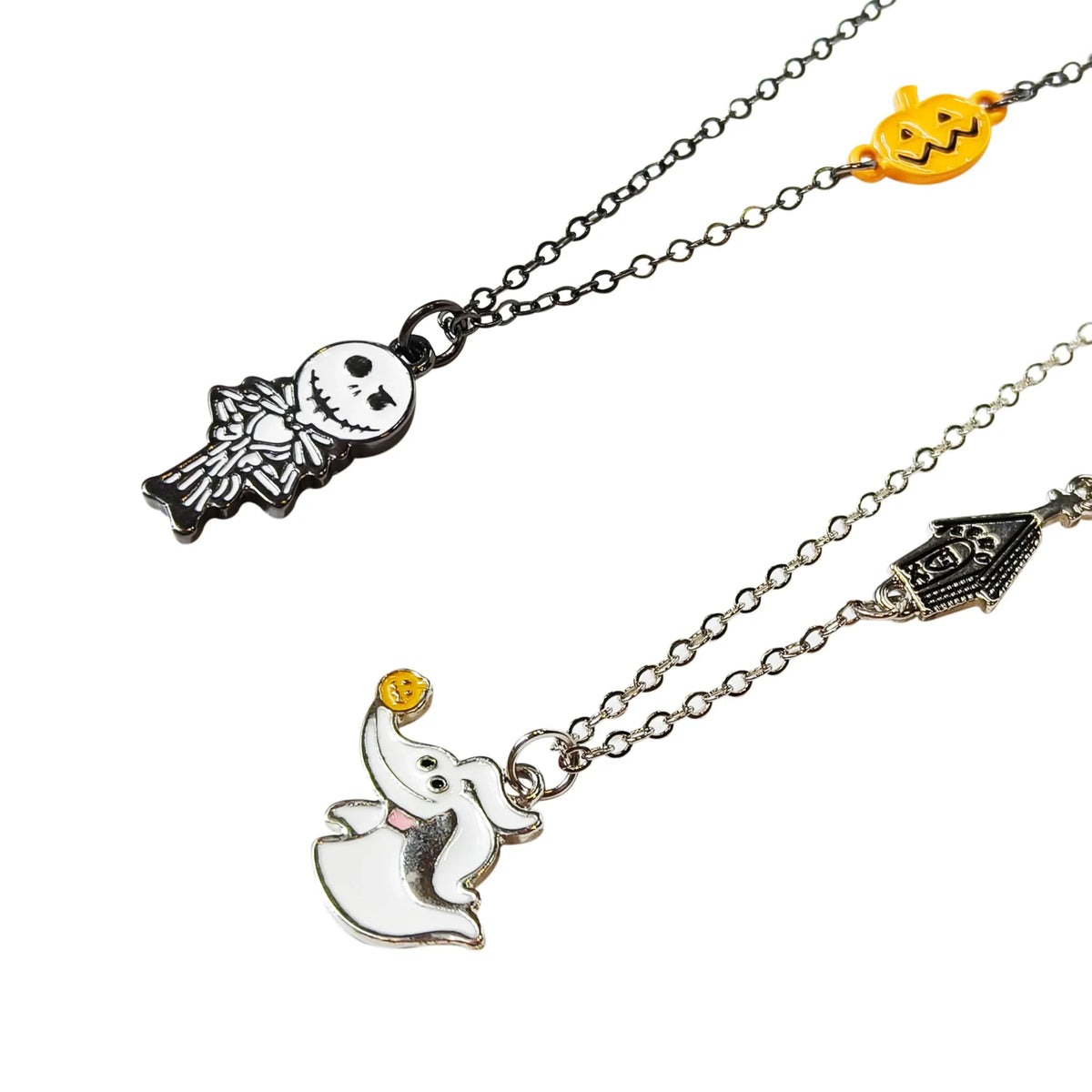 Jack Skellington and Zero necklace set from LuvHer Shop, featuring Disney charms on chains