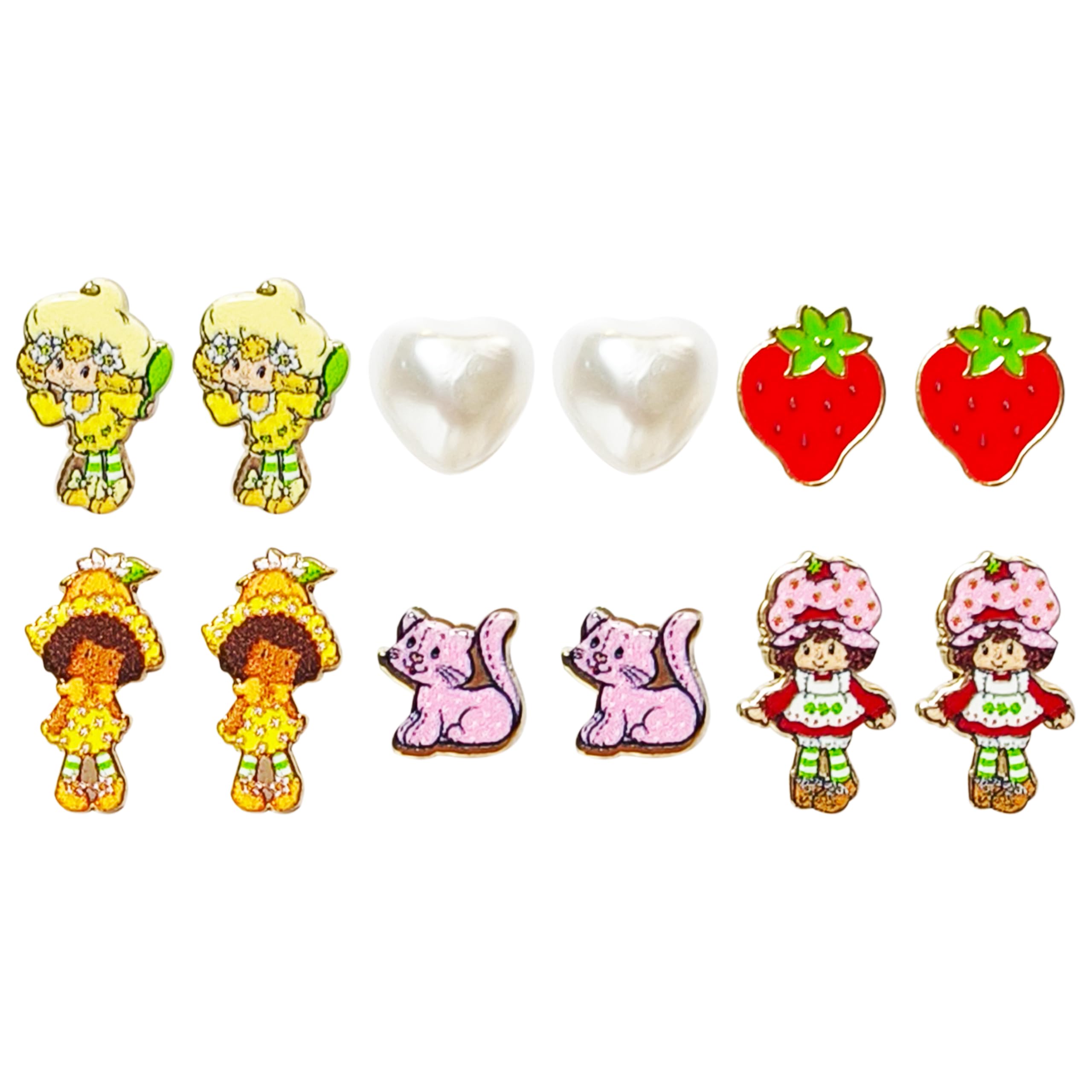 LUV HER Jewelry: 6 Pair of The World of Strawberry Shortcake Hypoallergenic Earrings for Girls 4 Stud Earrings One Size Fits All Birthday Gifts For Girls Accessories for Girls Ages 4+ - LuvHer Shop