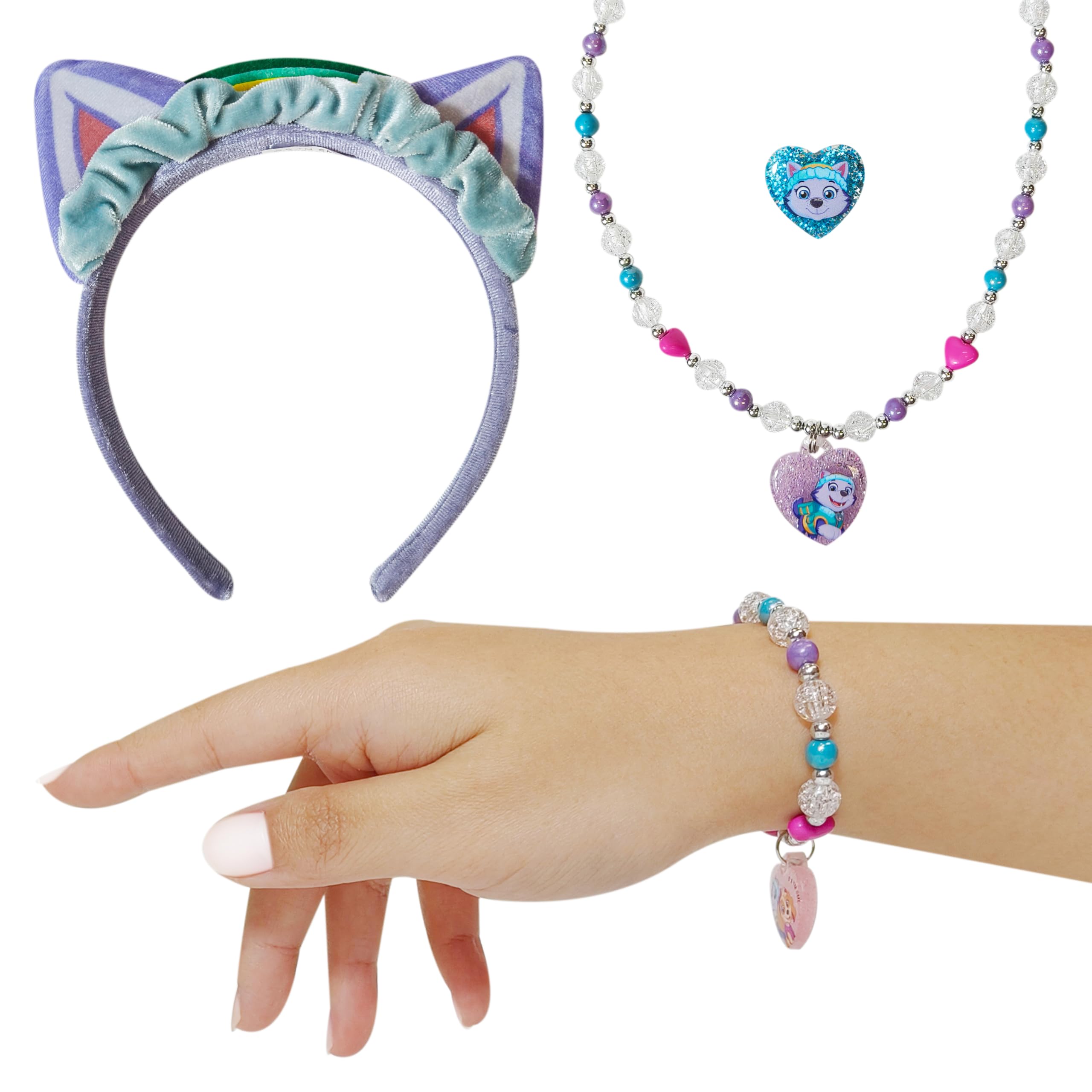 LUV HER Licensed PAW PATROL Headbands for Girls - Kids Jewelry - Dress Up Set All in one Giftable Box - Headband - Play Jewelry Set - 4pc (Toddler Headband, Necklace, Dress Up Bracelet, Ring) Ages 6 - LuvHer Shop