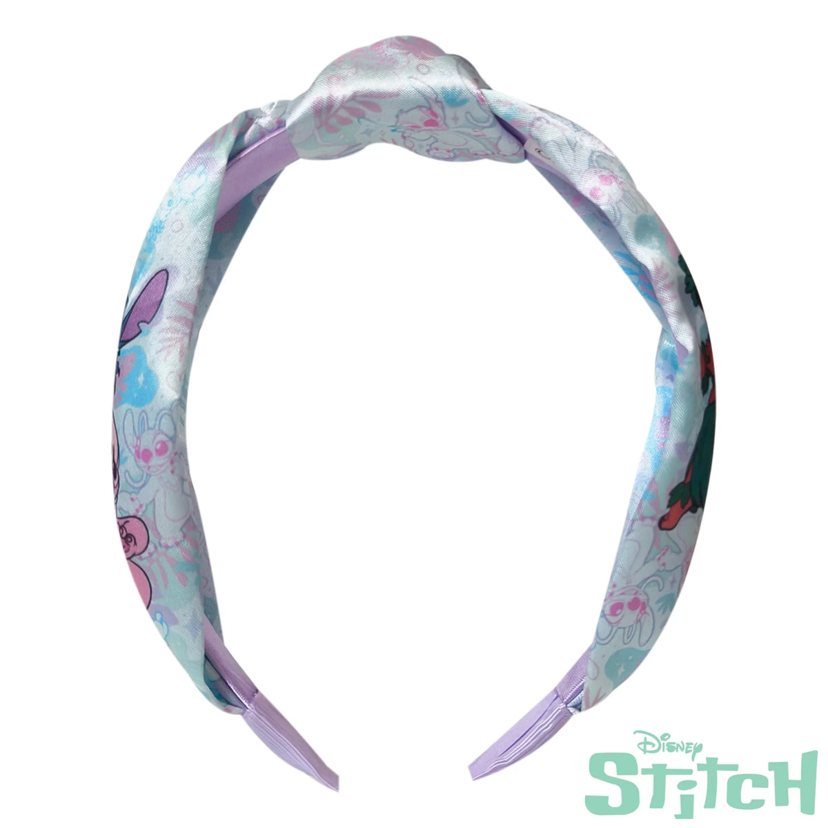 Disney Stitch Knot Headband with pastel blue and purple pattern, girls' hair accessory