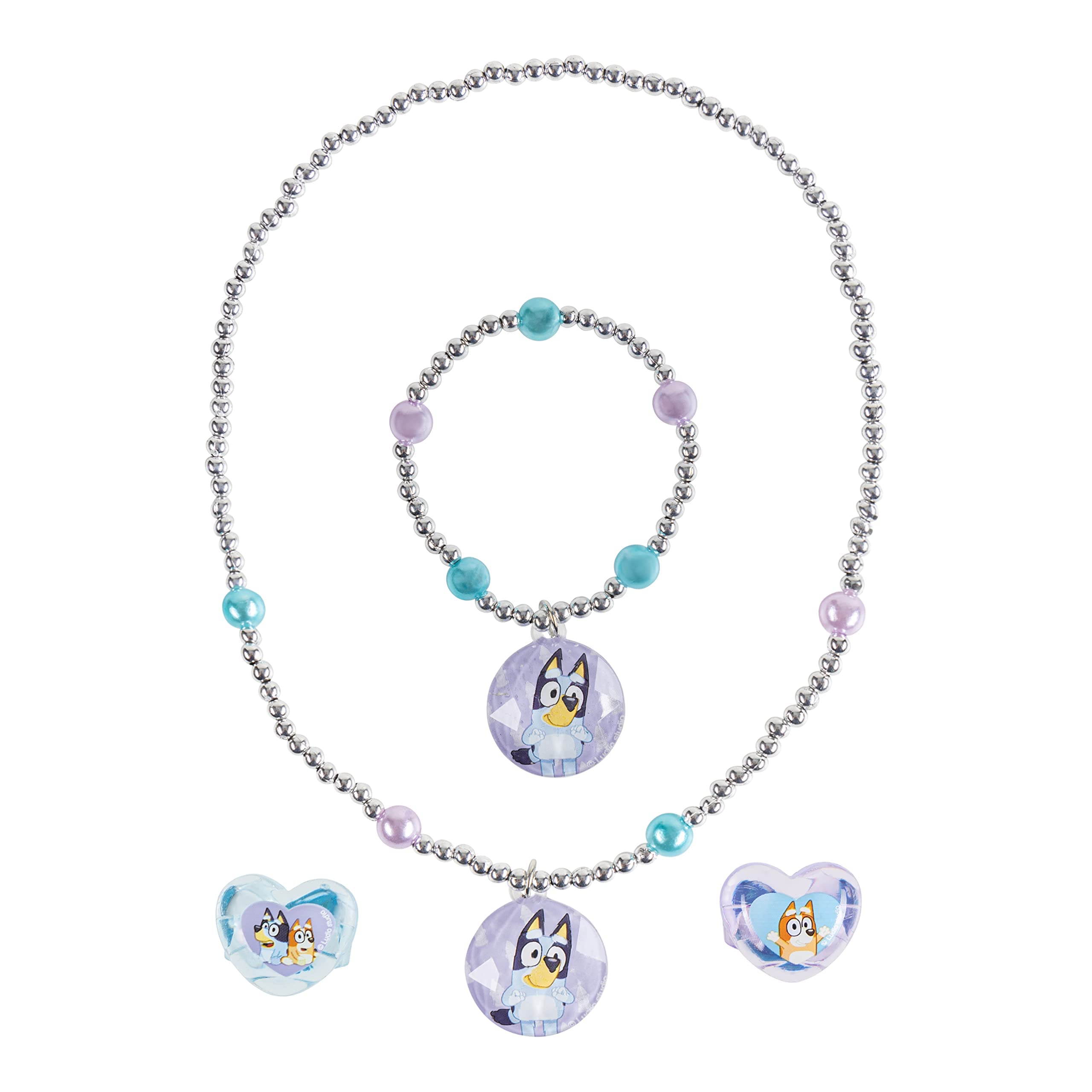 LUV HER Bluey Girls 4 Piece Costume Toy Jewelry Box Set with Silver Rings, Bead Bracelet and Necklace Ages 3+ - LuvHer Shop