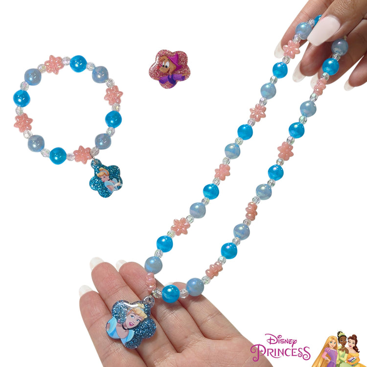 LUV HER Disney Princesses Cinderella Girls Jewelry Set - Dress up 3 Piece Toy Jewelry Box Set with Bead Necklace, Bracelet and Ring - Play Accessories - Ages 3+ - LuvHer Shop