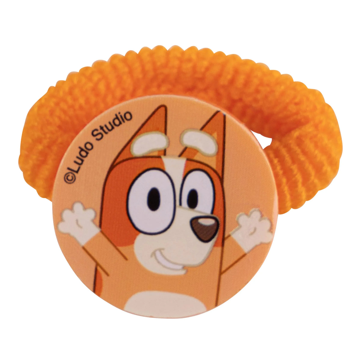 Bluey Hair Tie featuring Bingo, orange elastic band with Bingo character from Bluey series