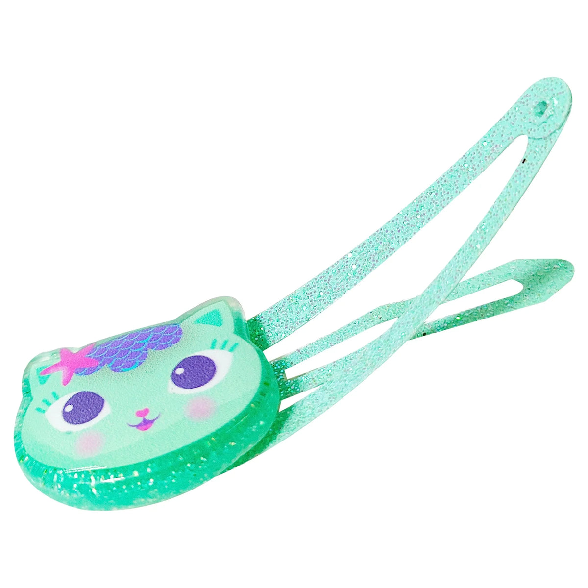 Glittery aqua Cat Hair Clip for girls featuring cute cartoon cat face from LuvHer Shop accessories