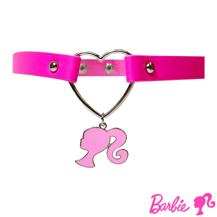 LUV HER Choker Barbie Necklace for Women Barbie Costume Outfit Chokers Necklace for Girls - Adjustable Heart Choker Pink Leather-like Collar Necklace for Girls With Pink Steel Barbie Charm Ages 4+ - LuvHer Shop